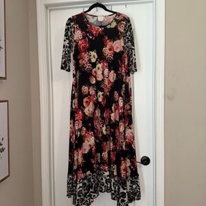 Multicolored A-Line Maxi Dress with 3/4 Sleeves